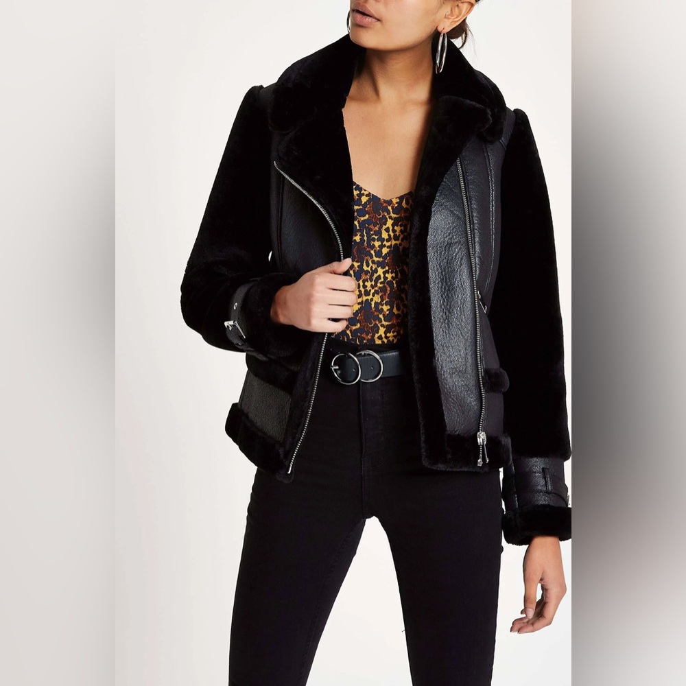 River Island Aviator Jacket in Black Size 8 US